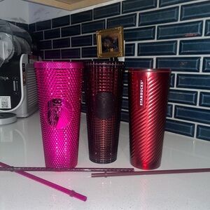 Starbucks Metallic Red and Pink Tumblers